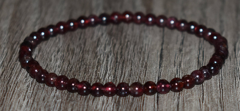 4mm Beads with Your Choice of Gemstone Bracelet Yellow Gold / Garnet / 6.75 Standard Wrist Size